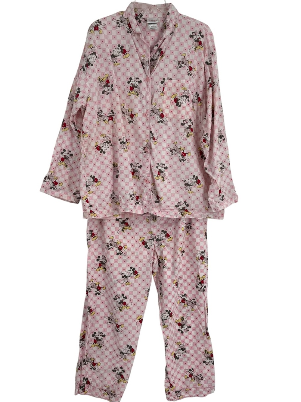 Disney Store Mickey Minnie Mouse Pajama 2 Piece Set Women's Size L Pink Cotton